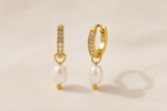 Load image into Gallery viewer, Pearl Paved Huggie Earrings

