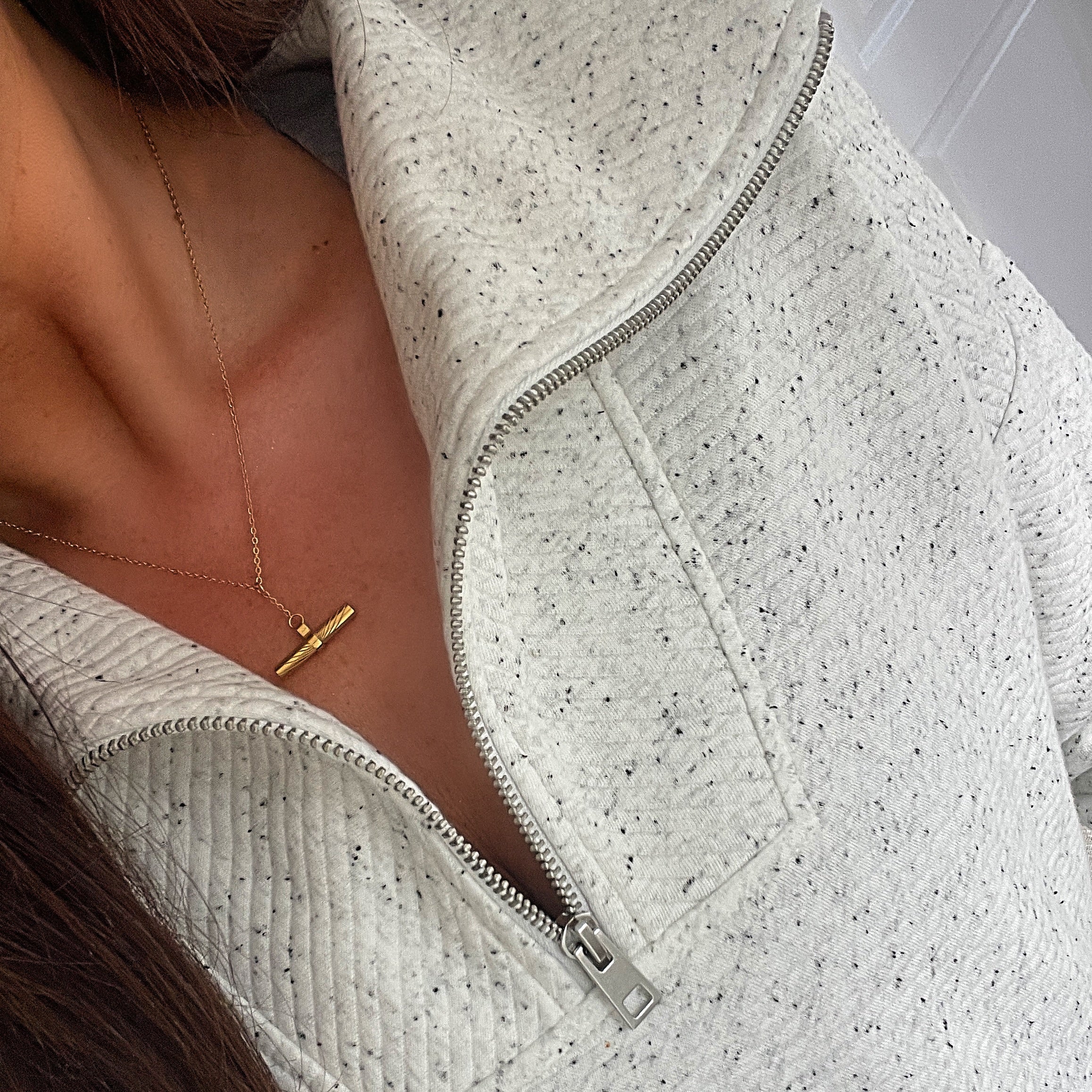Small Gold T - Bar lariat necklace on Trace Chain