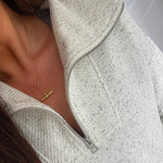 Load image into Gallery viewer, Small Gold T - Bar lariat necklace on Trace Chain

