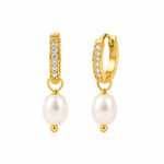 Load image into Gallery viewer, Pearl Paved Huggie Earrings
