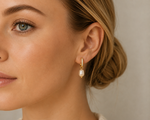 Load image into Gallery viewer, Pearl Paved Huggie Earrings
