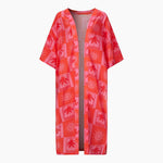 Load image into Gallery viewer, Sun &amp; Palm Tree Long Kimono in Hot Pink: One-size
